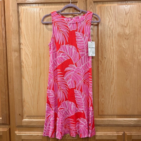 Tommy Bahama Darcy Peninsula Palms Dress XS Pink Red Tropical Sleeveless - Picture 3 of 13